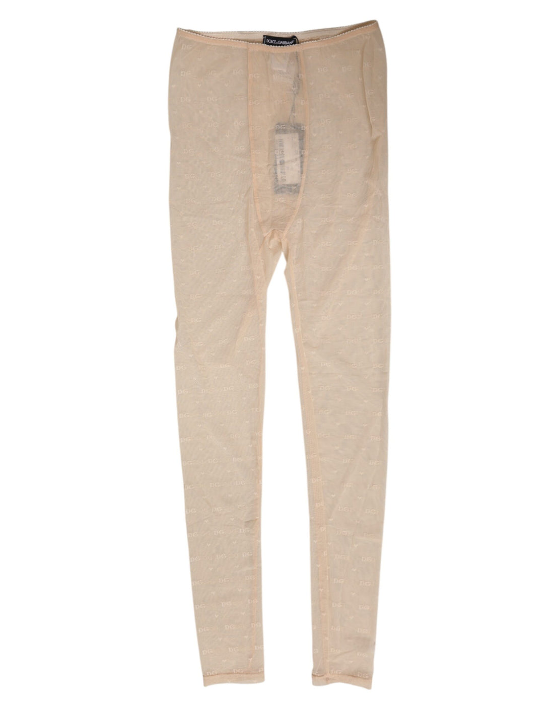 Dolce & Gabbana Beige Nylon Stretch Logo Lace Leggings Underwear