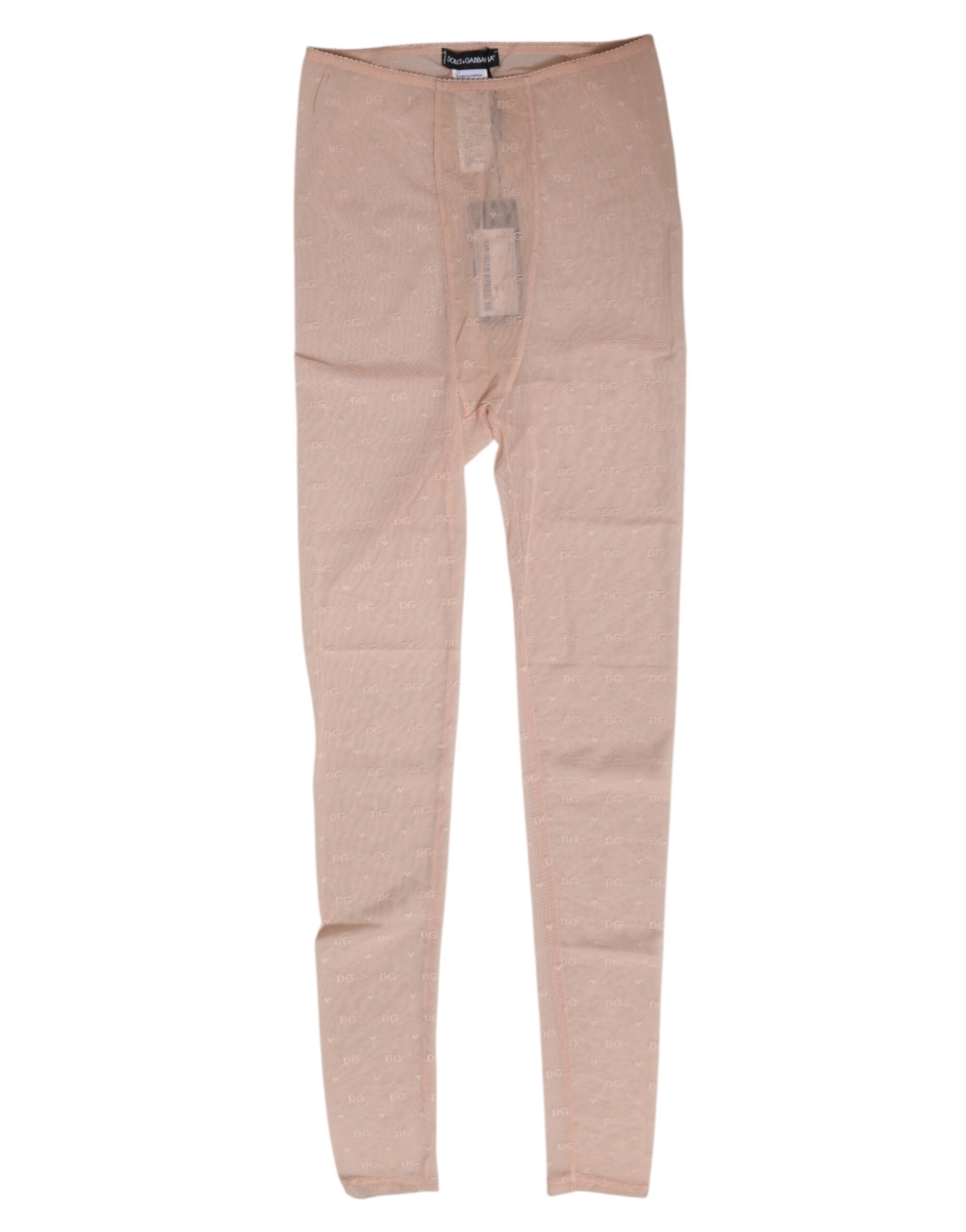 Dolce & Gabbana Beige Nylon Logo Lace Leggings Pants Underwear
