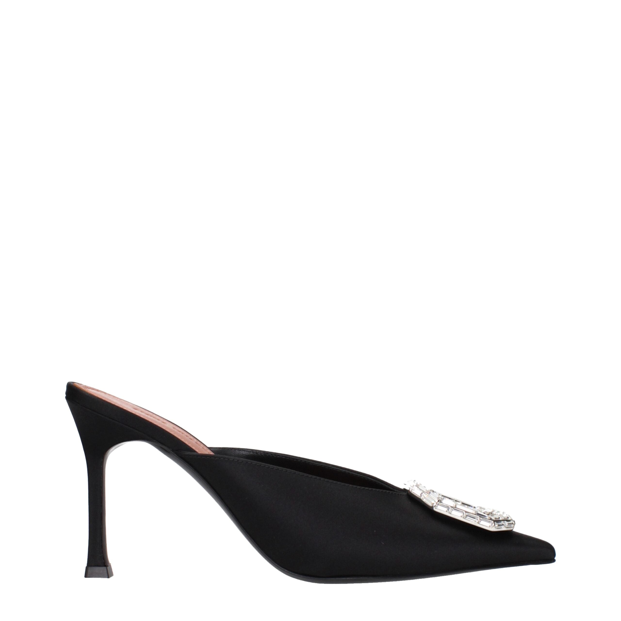 Amina Muaddi Black Satin Pumps