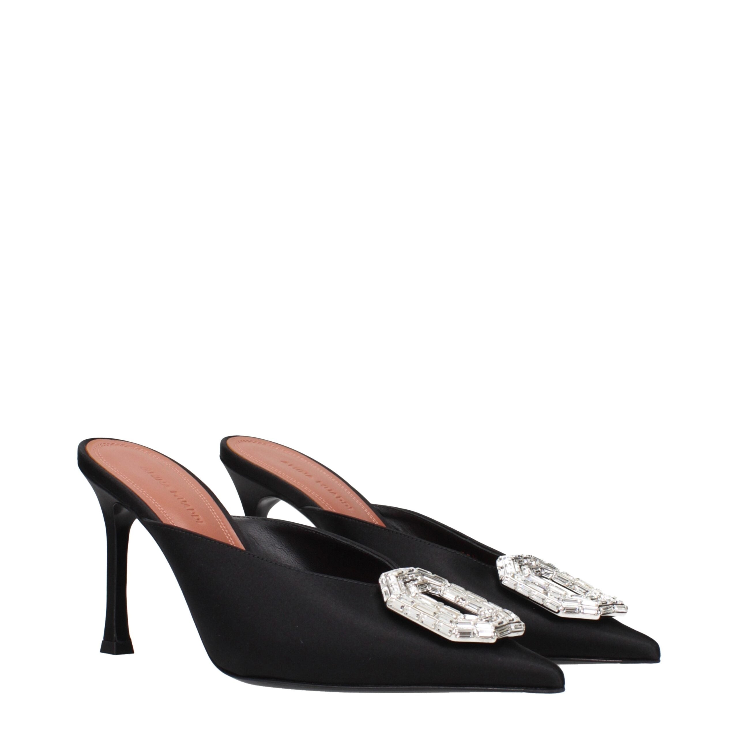 Amina Muaddi Black Satin Pumps