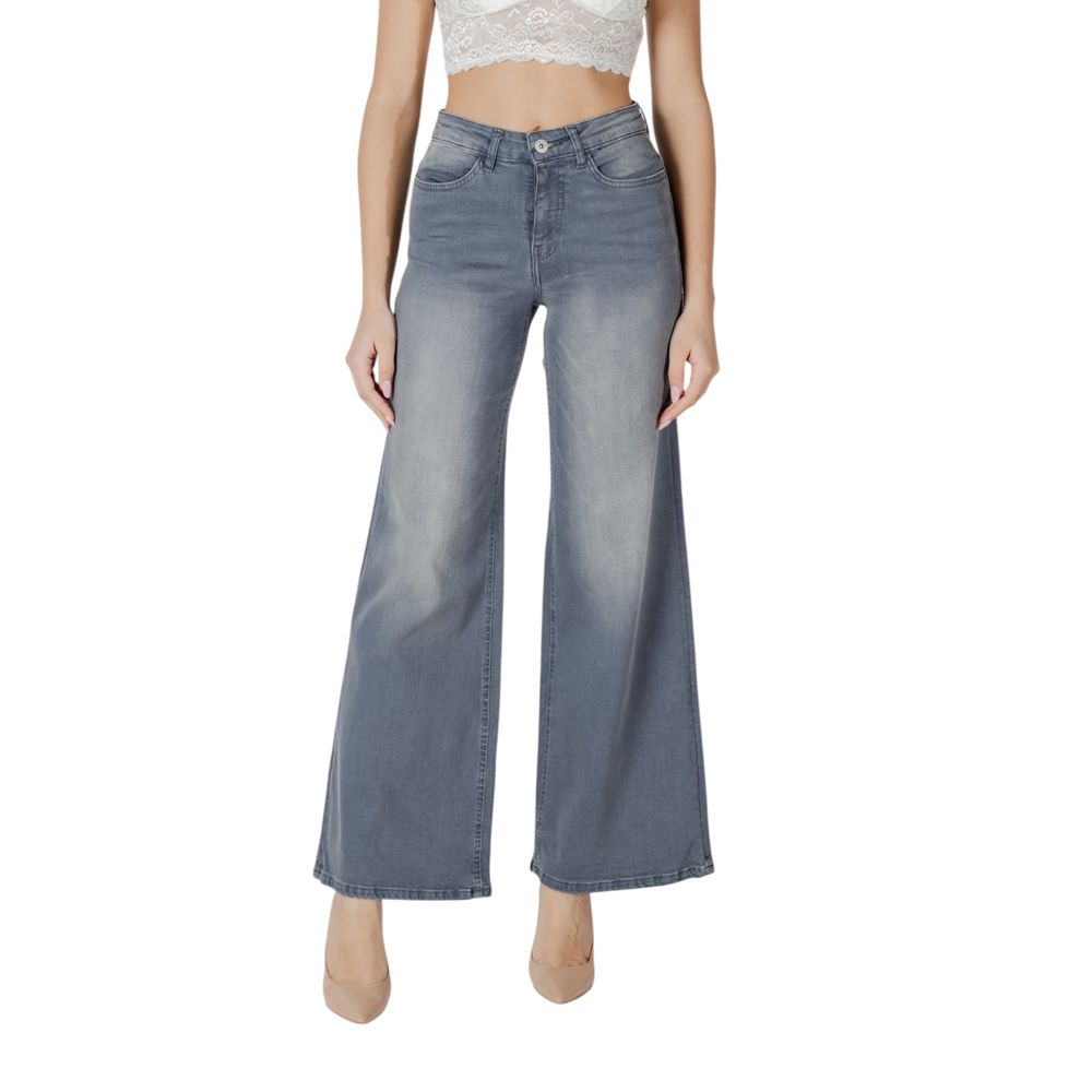 ICHI Gray Cotton Bootcut Jeans