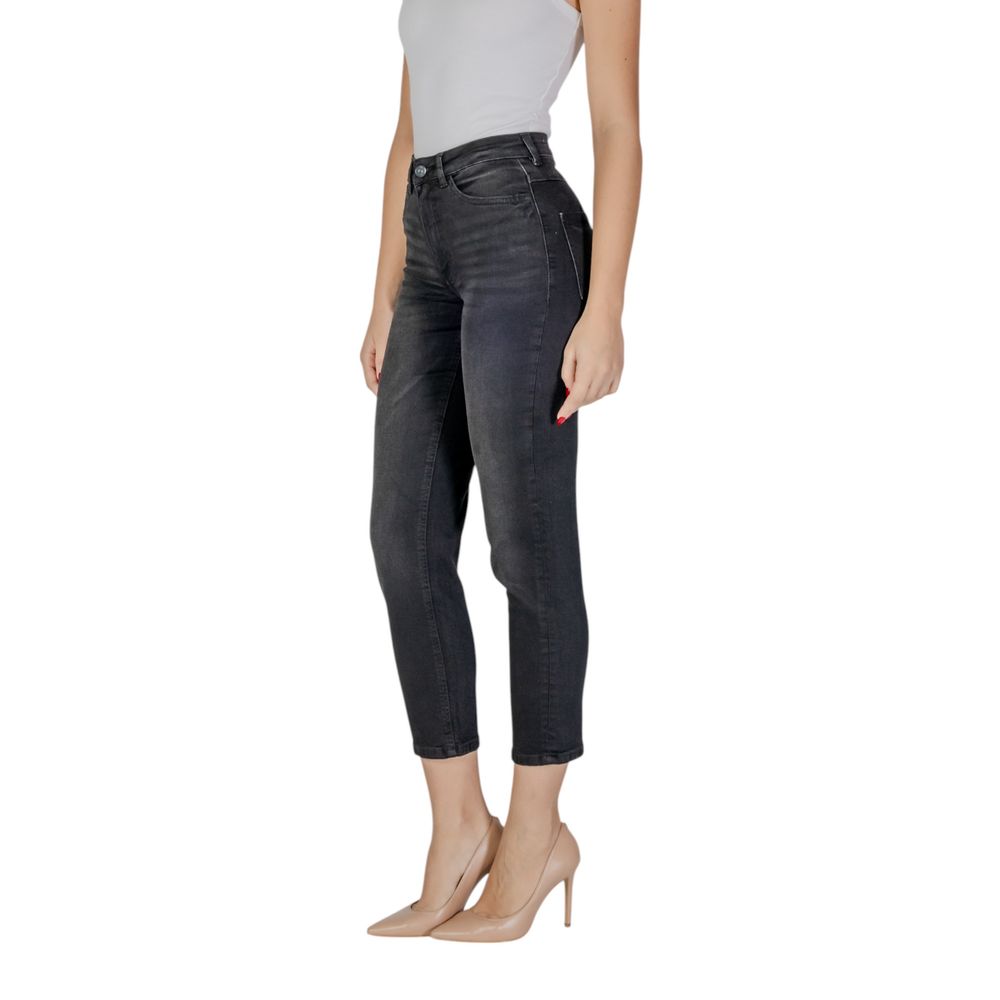 ICHI Black Cotton Mom Jeans
