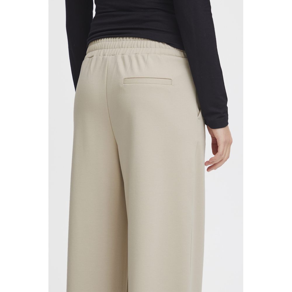 ICHI Beige Recycled Polyurethane Casual Pants