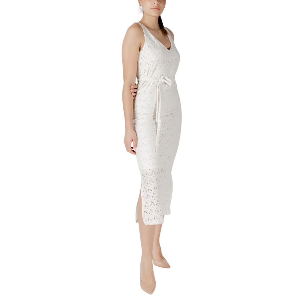 Vila Clothes Beige Recycled Polyester Midi Dress