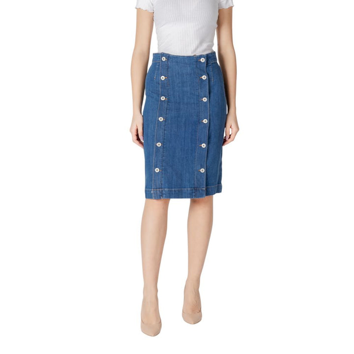 ICHI Blue Cotton Long Skirt