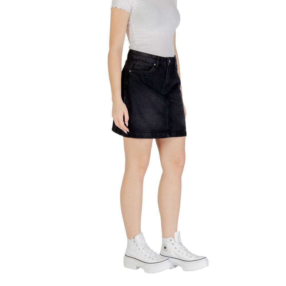 ICHI Black Cotton Mini Skirt