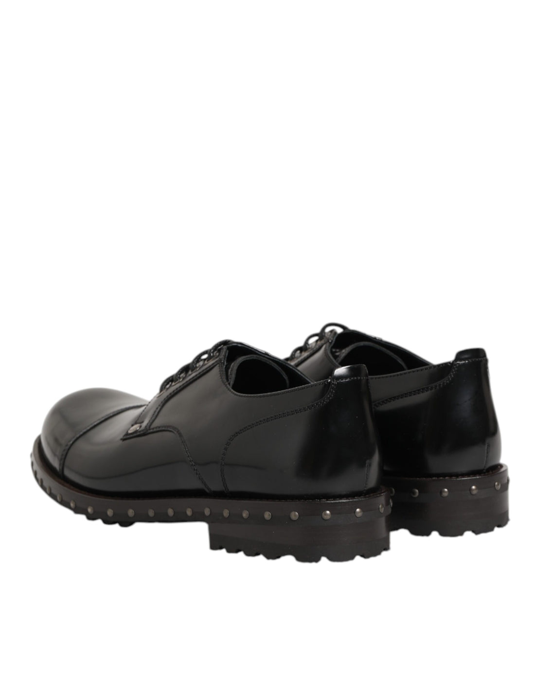 Dolce & Gabbana Black Leather Studded Men Formal Derby Shoes
