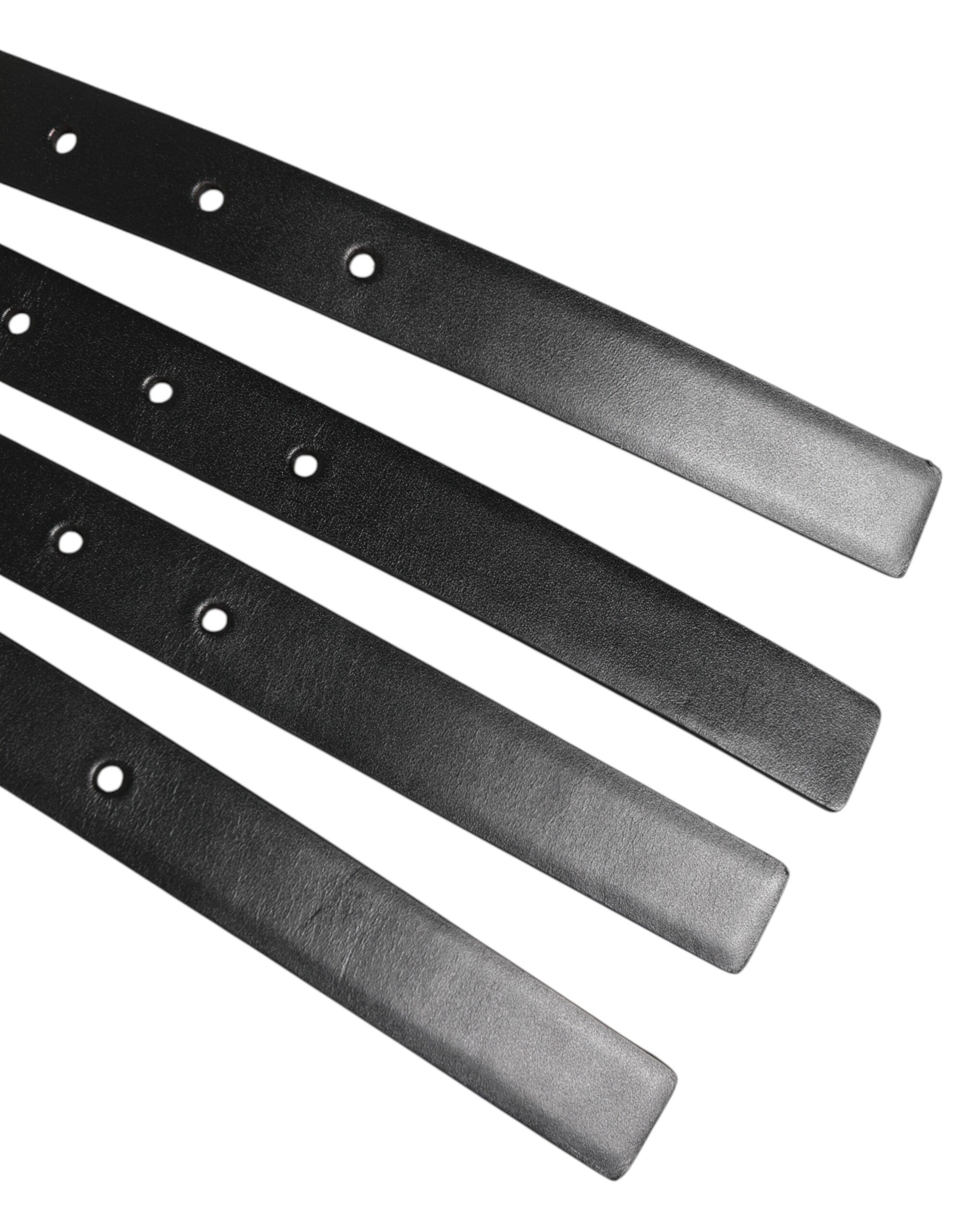 Dolce & Gabbana Black Leather 4-Strap Metal Multi-Buckle Belt