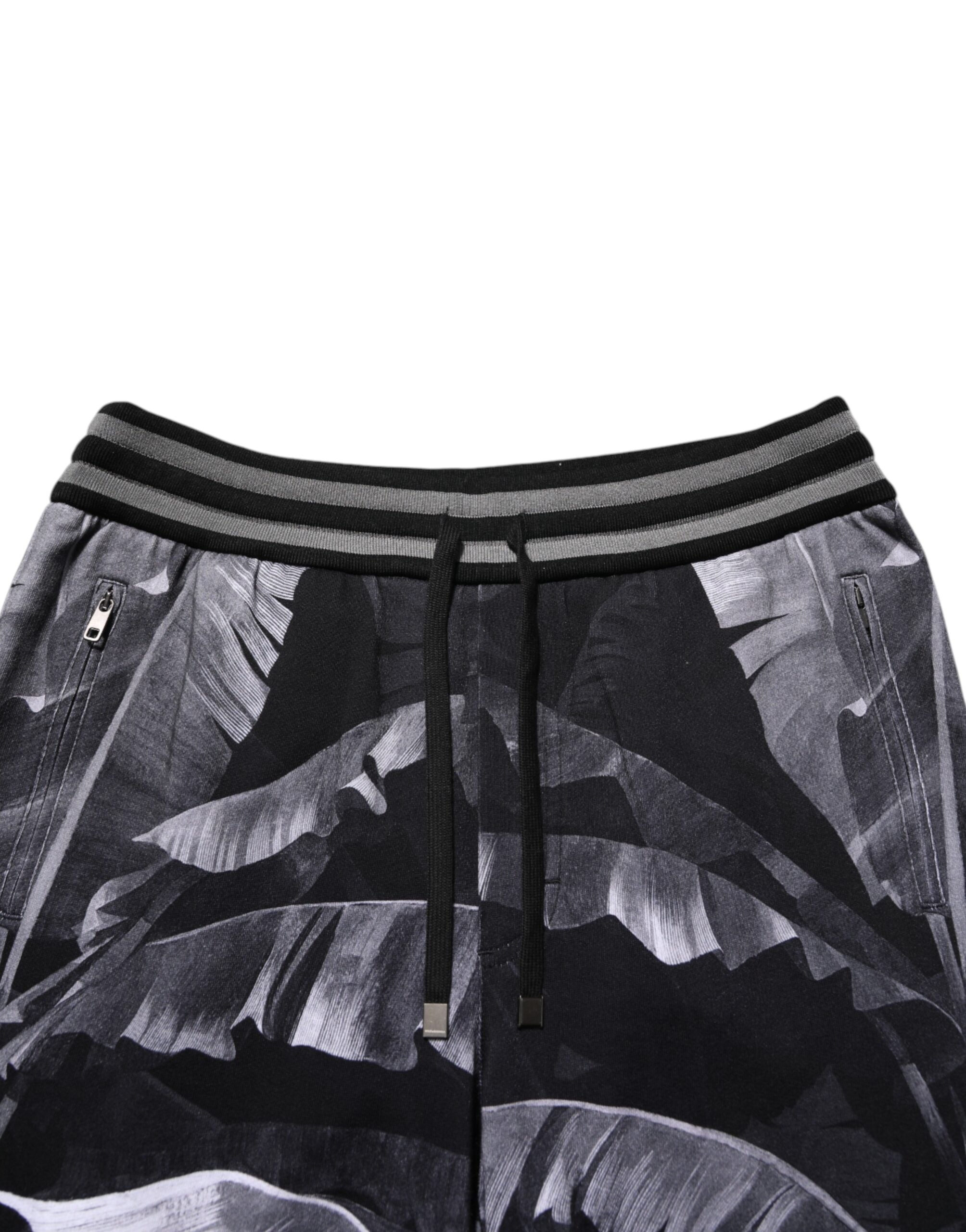 Dolce & Gabbana Black Banana Leaf Cotton Jogger Trouser Pants
