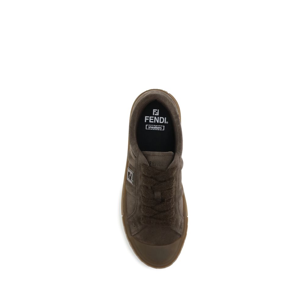 Fendi Brown Calf Leather Bos Taurus Low Top Sneakers