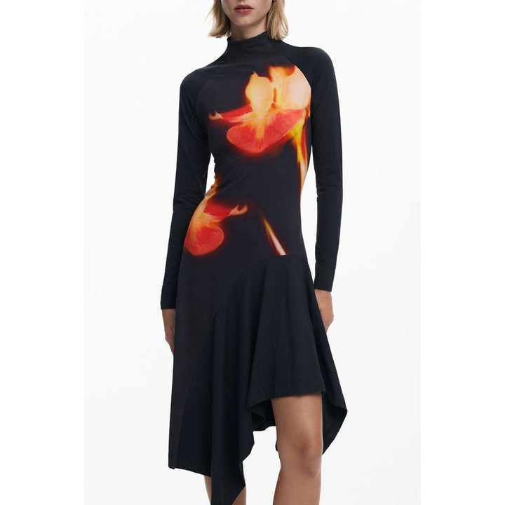 Desigual Black Cotton Women's Dress with Turtleneck and Long Sleeves