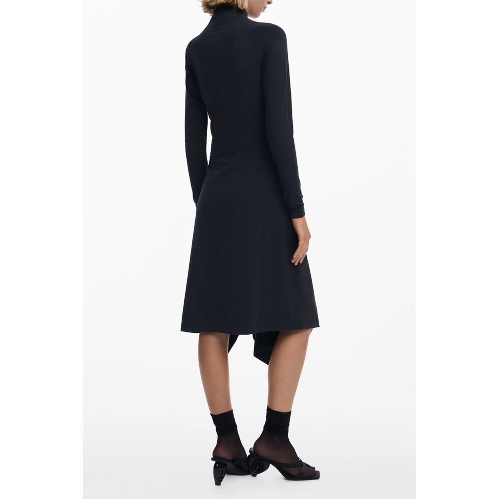 Desigual Black Cotton Women's Dress with Turtleneck and Long Sleeves