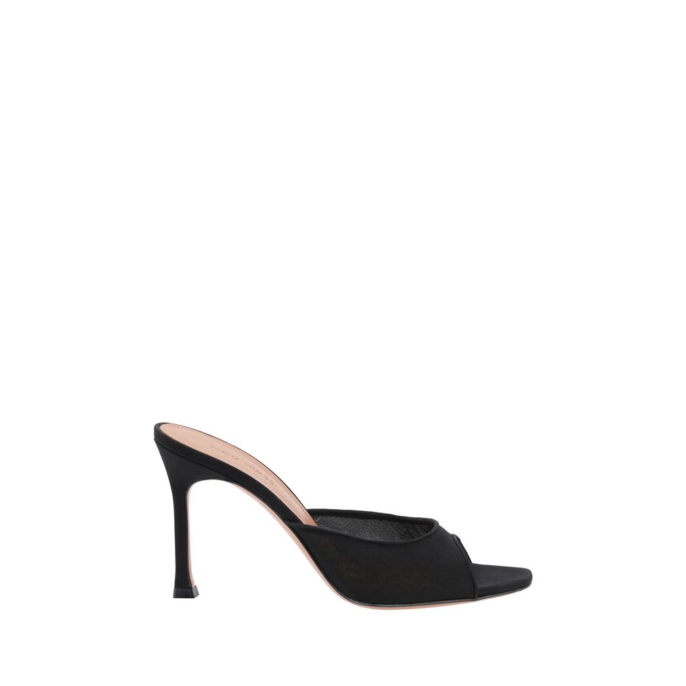 Amina Muaddi Black Fabric Stiletto Heel Sandals