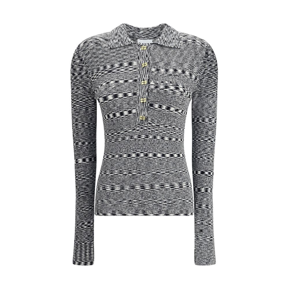 Ganni Black Viscose Polo Shirt