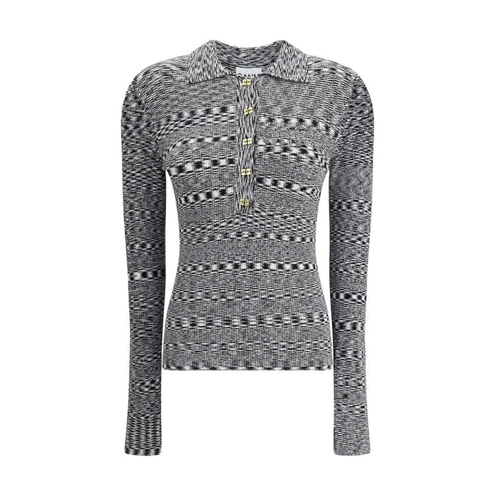 Ganni Black Viscose Polo Shirt