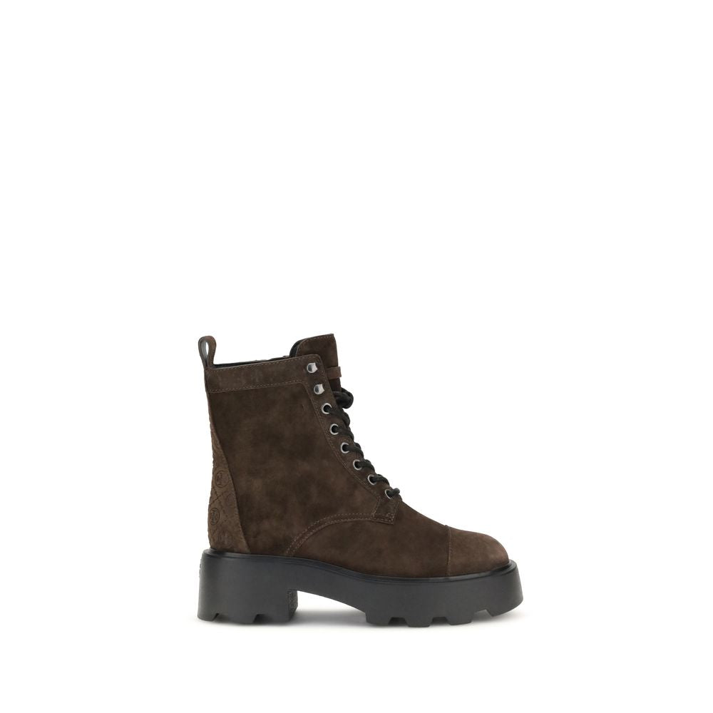 Tory Burch Brown Calf Leather Bos Taurus Lace-Up Boots