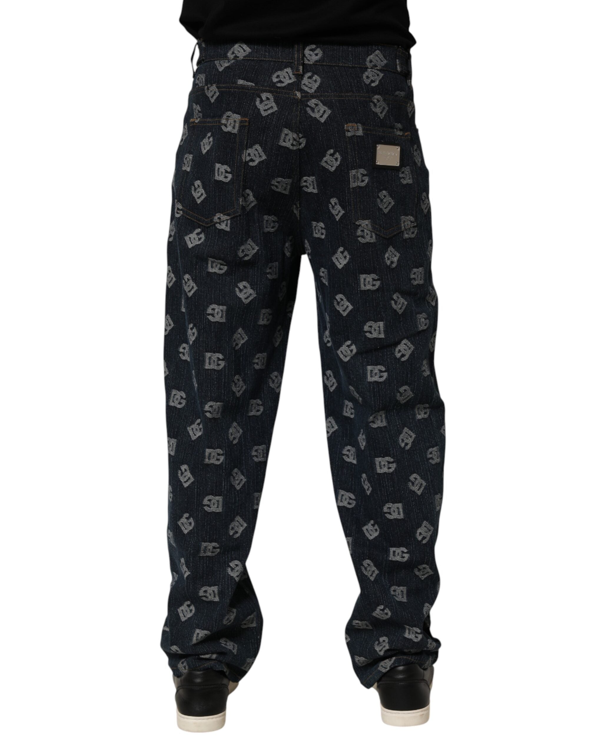 Dolce & Gabbana Blue Logo Print Straight Denim Men Jeans