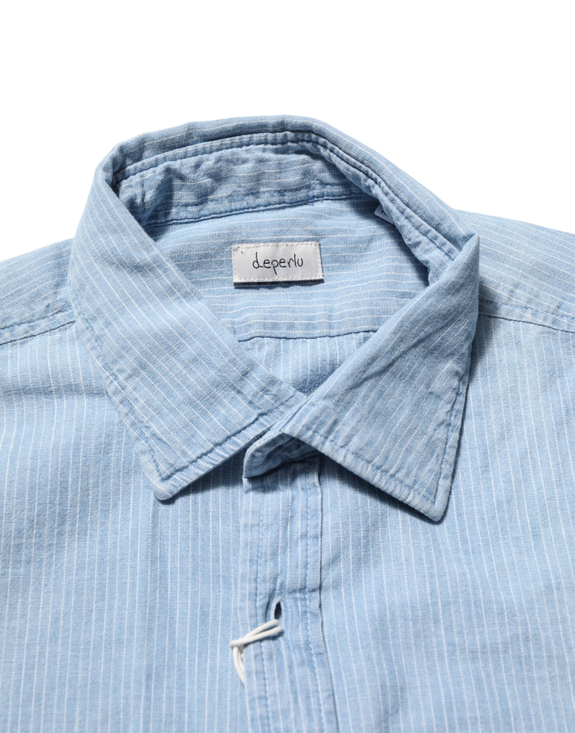 Deperlu Blue Denim Regular Fit Collared Long Sleeve Men Shirt