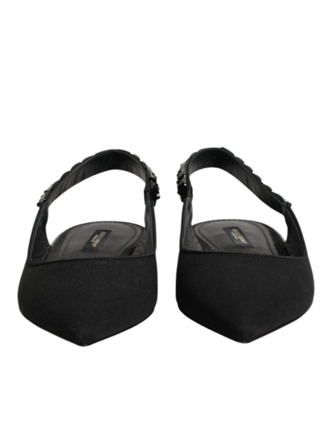 Dolce & Gabbana Black Crystal Charmeuse Slingback Shoes