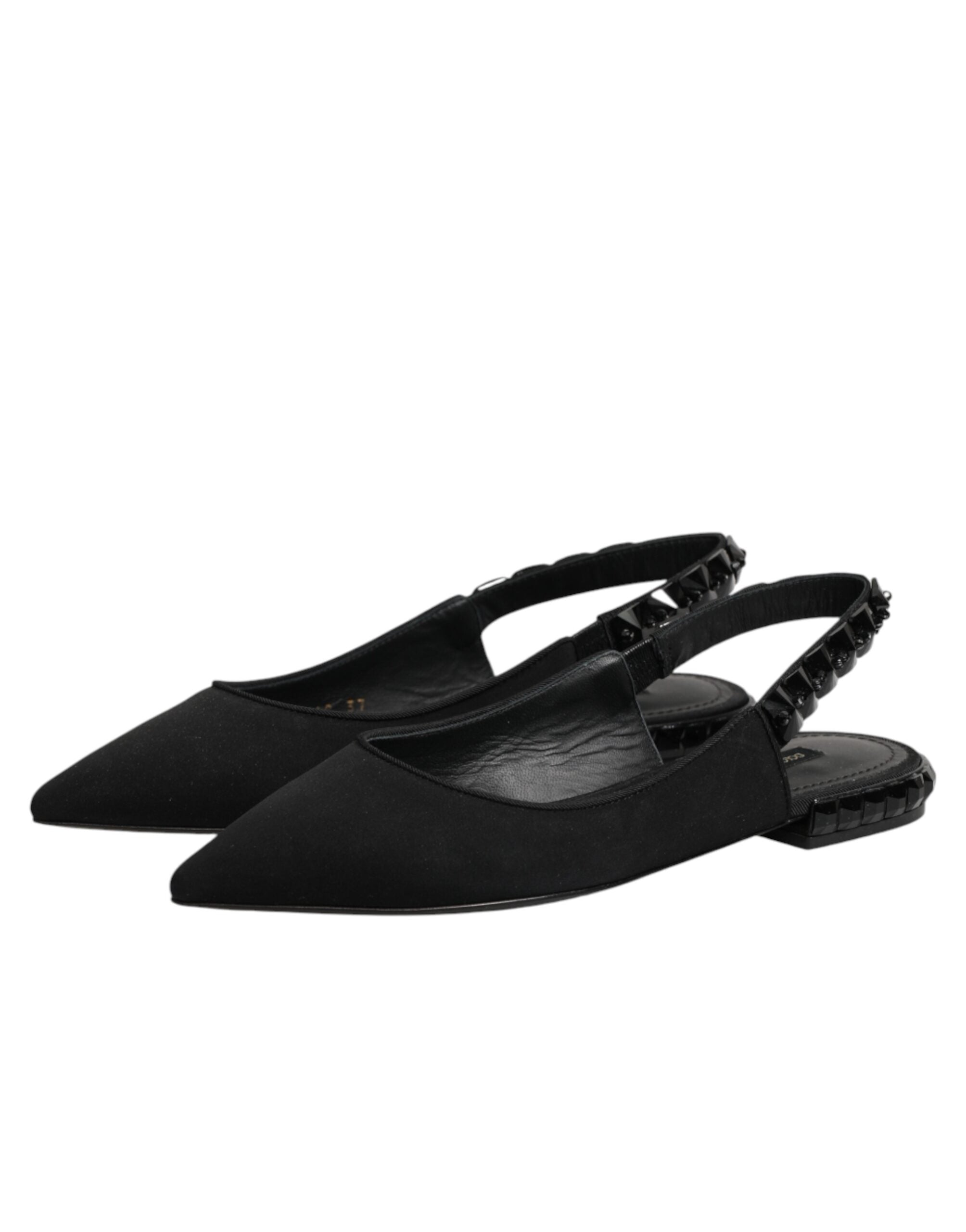 Dolce & Gabbana Black Crystal Charmeuse Slingback Shoes