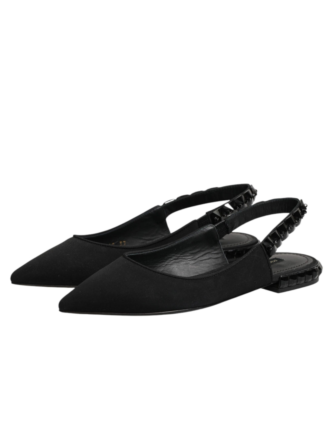Dolce & Gabbana Black Crystal Charmeuse Slingback Shoes