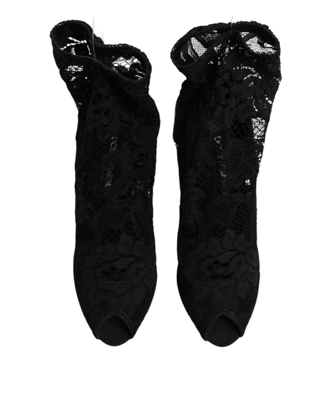 Dolce & Gabbana Black Stretch Taormina Lace Boots Shoes