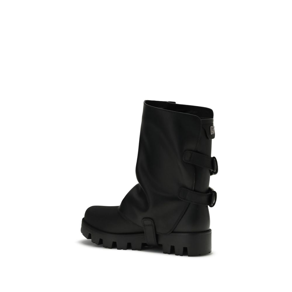 Dolce & Gabbana Black Calf Leather Bos Taurus Ankle Boots