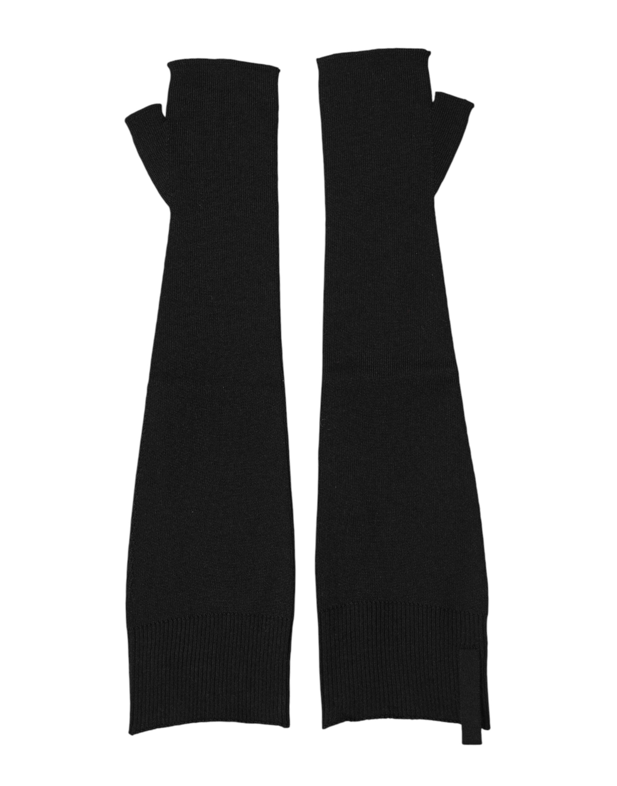 Dolce & Gabbana Black Virgin Wool Knitted Fingerless Men Gloves