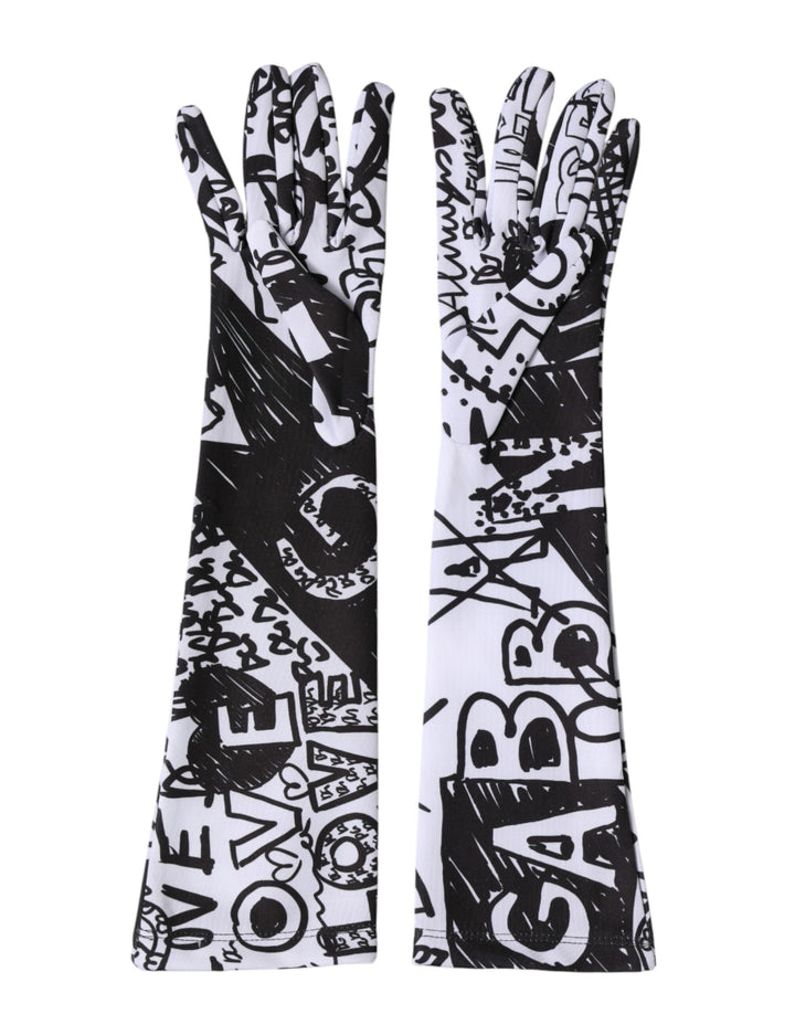 Dolce & Gabbana Gloves Black White DG Logo Elbow Length Mitten