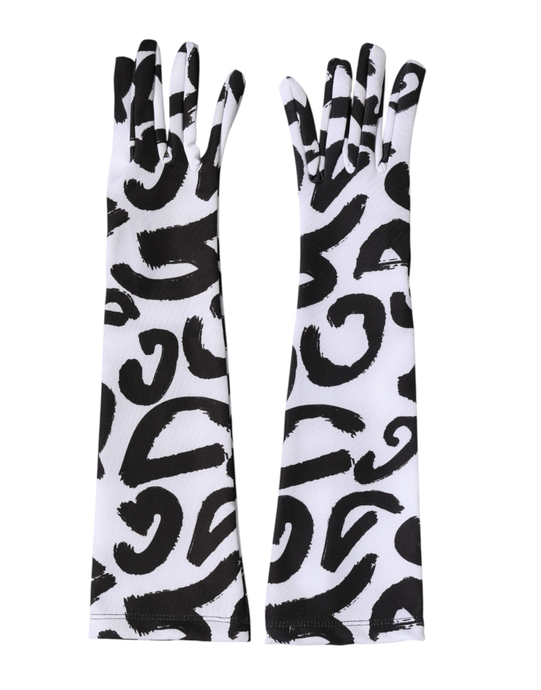 Dolce & Gabbana Black White DG Logo Elbow Length Mitten Gloves