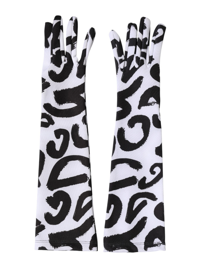 Dolce & Gabbana Black White DG Logo Elbow Length Mitten Gloves