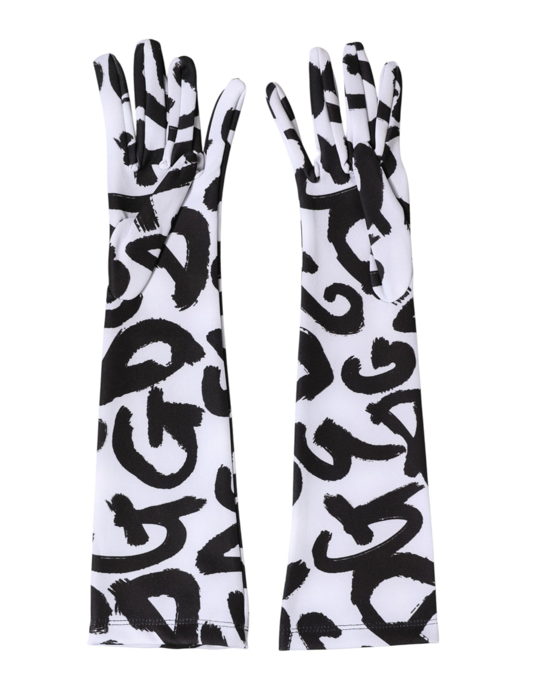 Dolce & Gabbana Black White DG Logo Elbow Length Mitten Gloves