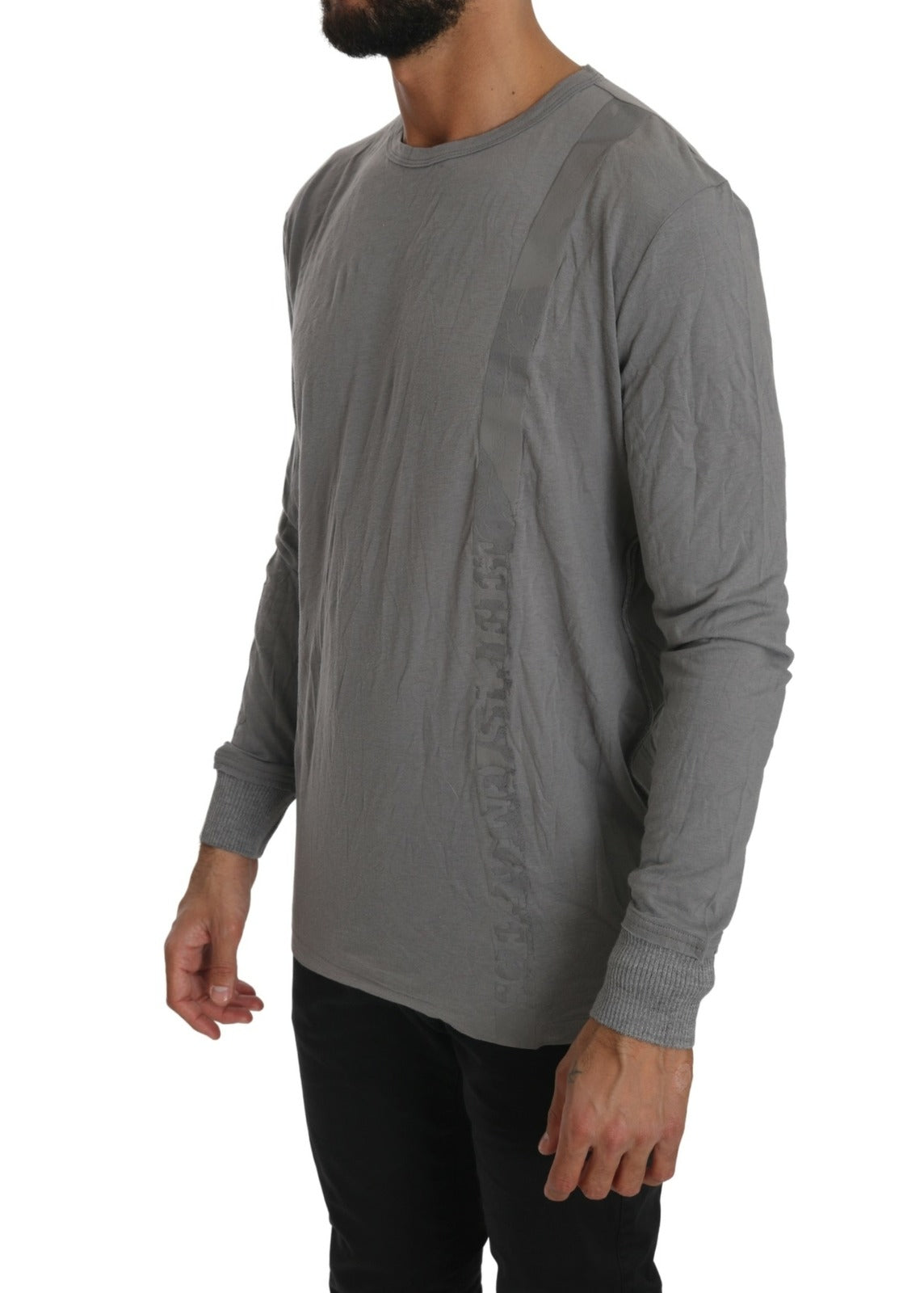 Scervino Street Cotton Gray Round Neck Pullover Top Sweater
