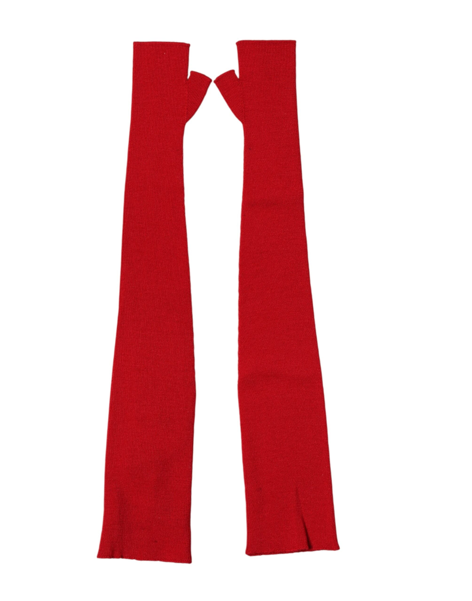 Dolce & Gabbana Red Wool Knitted Fingerless Elbow One Length Gloves