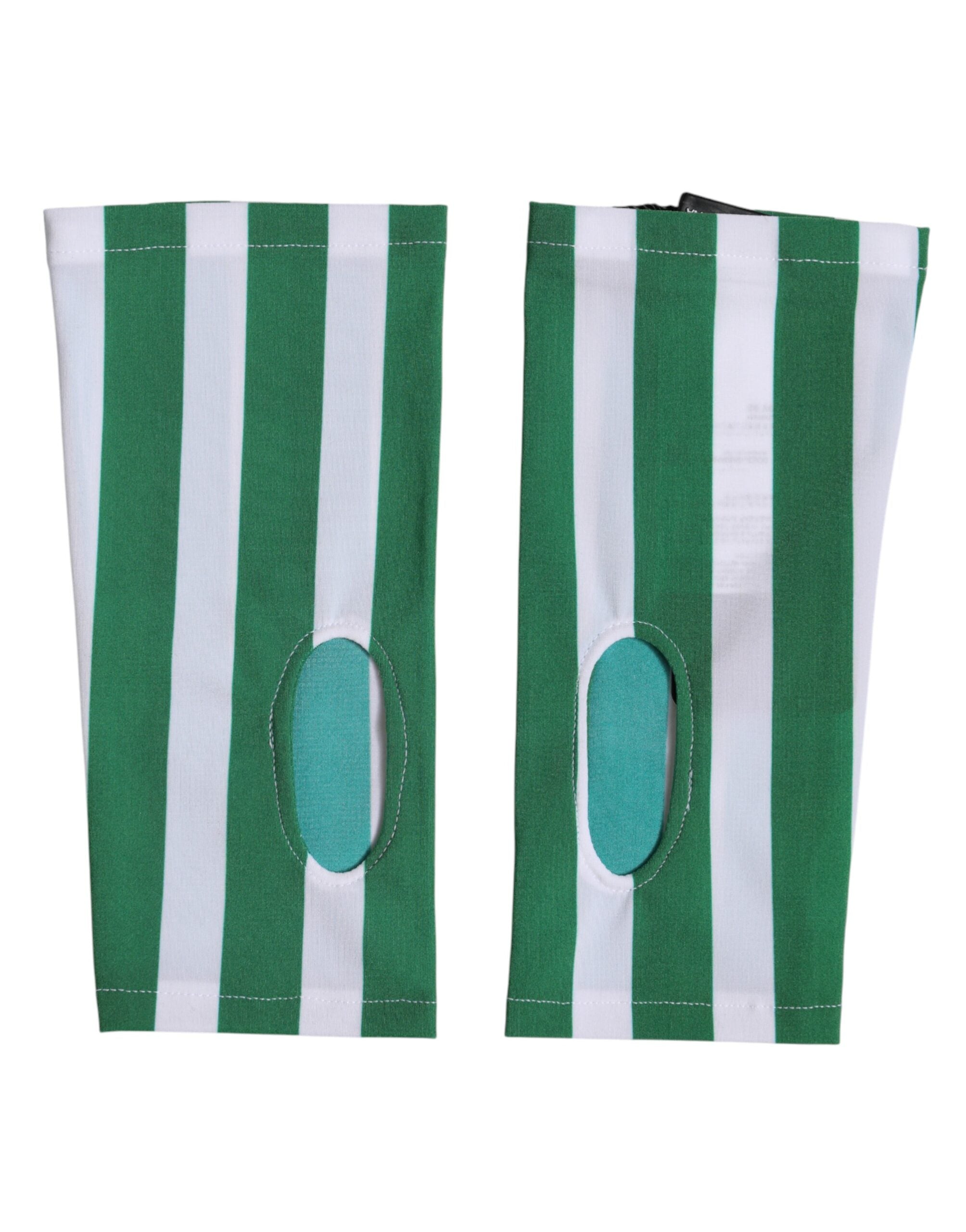 Dolce & Gabbana Green White Nylon Fingerless Wrist Length Gloves