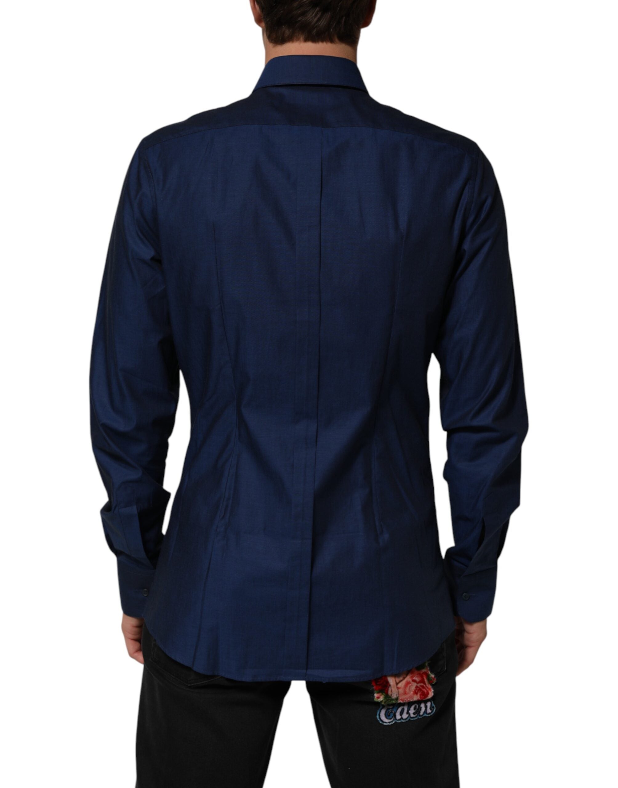 Dolce & Gabbana Blue Cotton Collared Men GOLD Dress Shirt