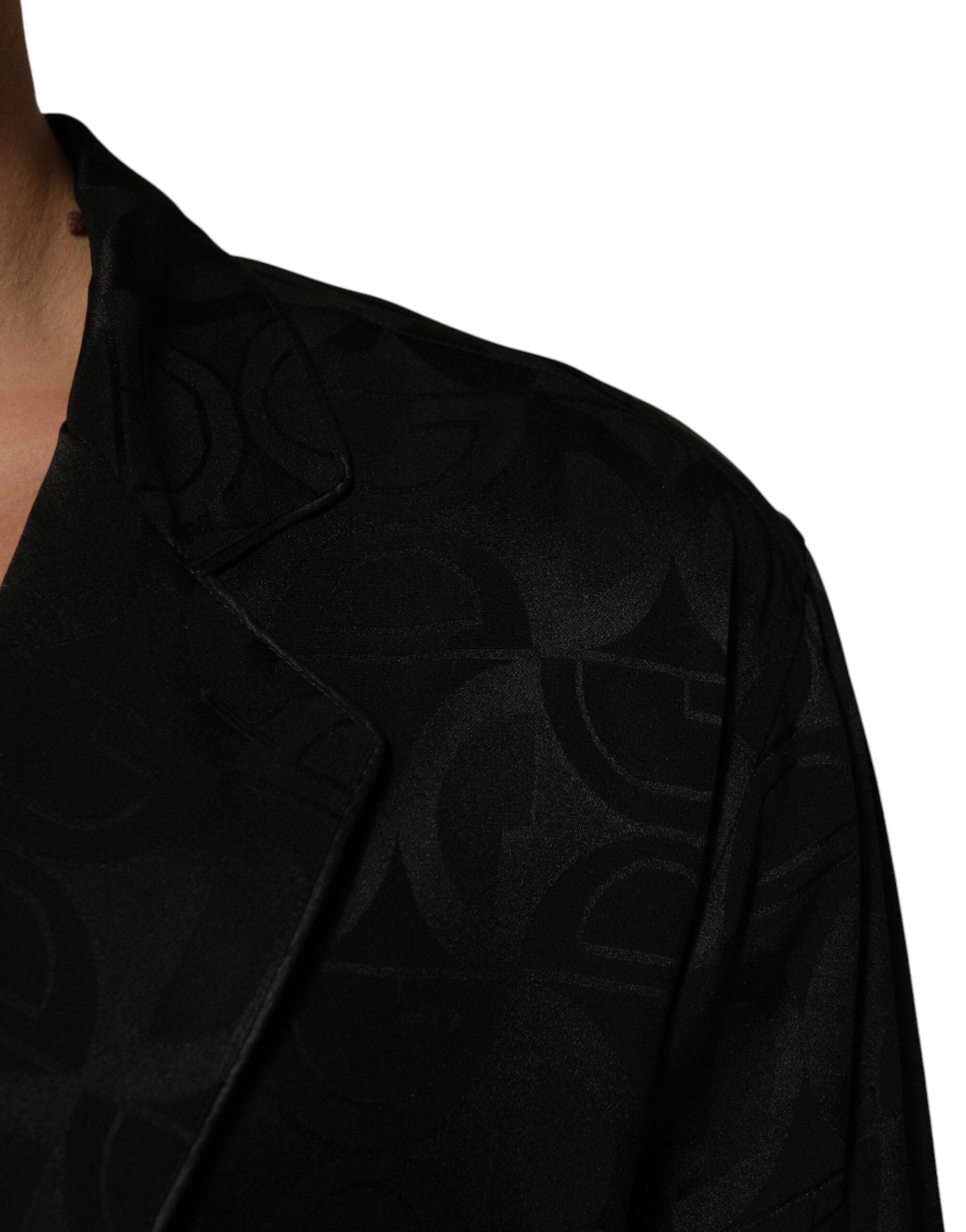 Dolce & Gabbana Black DG Logo Silk Men Long Sleeves Shirt
