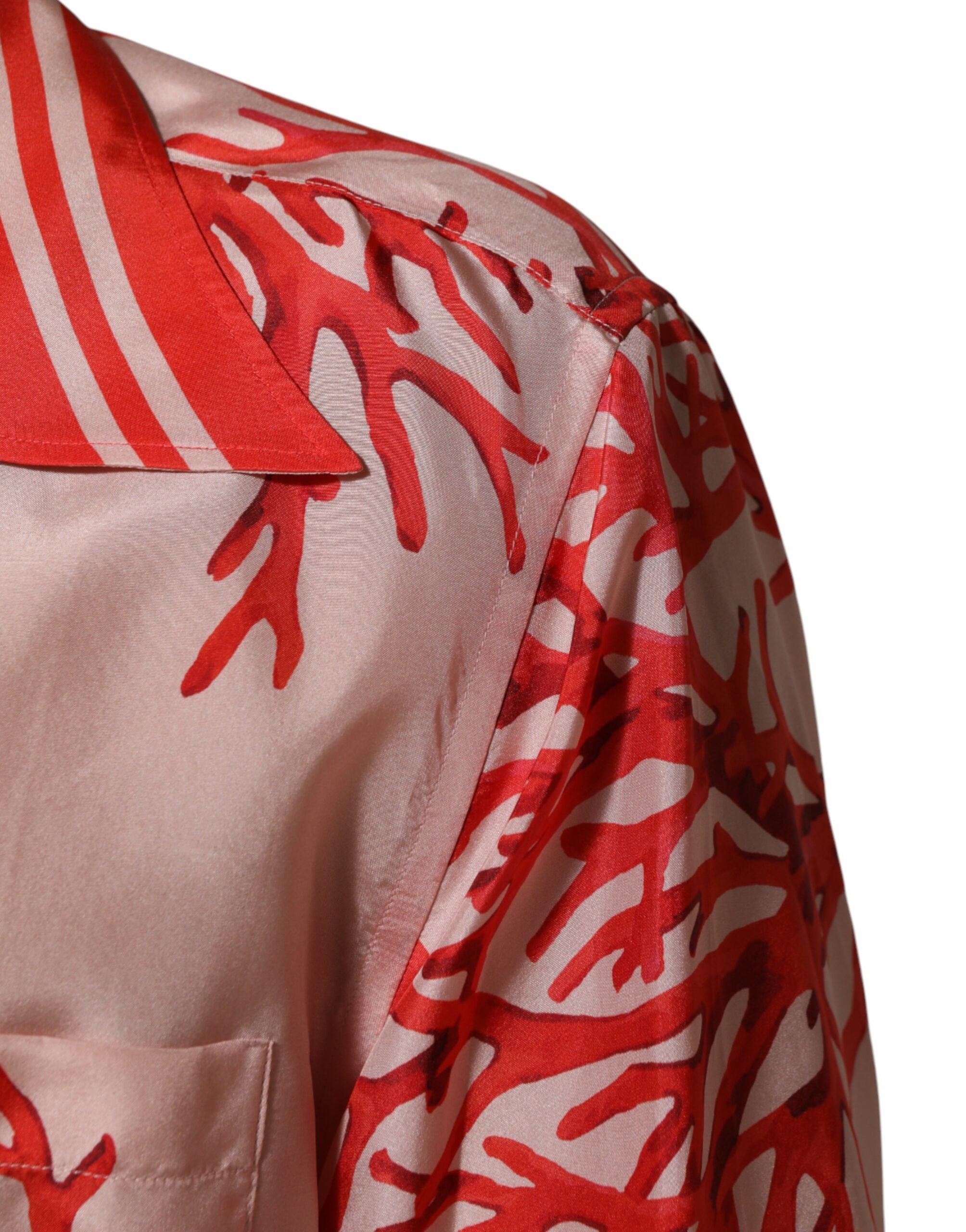 Dolce & Gabbana Shirt Red Corals Short Sleeves Button Down