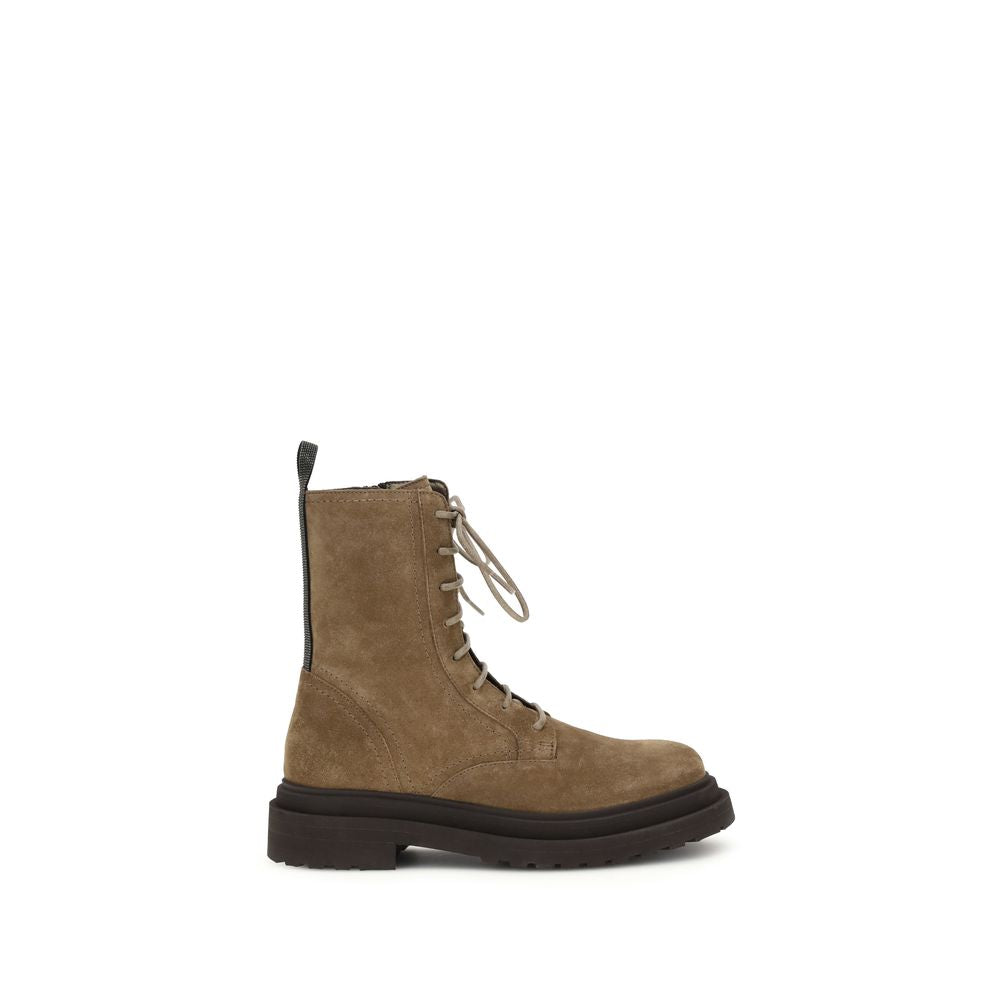 Brunello Cucinelli Brown Calf Leather Bos Taurus Lace-Up Boots