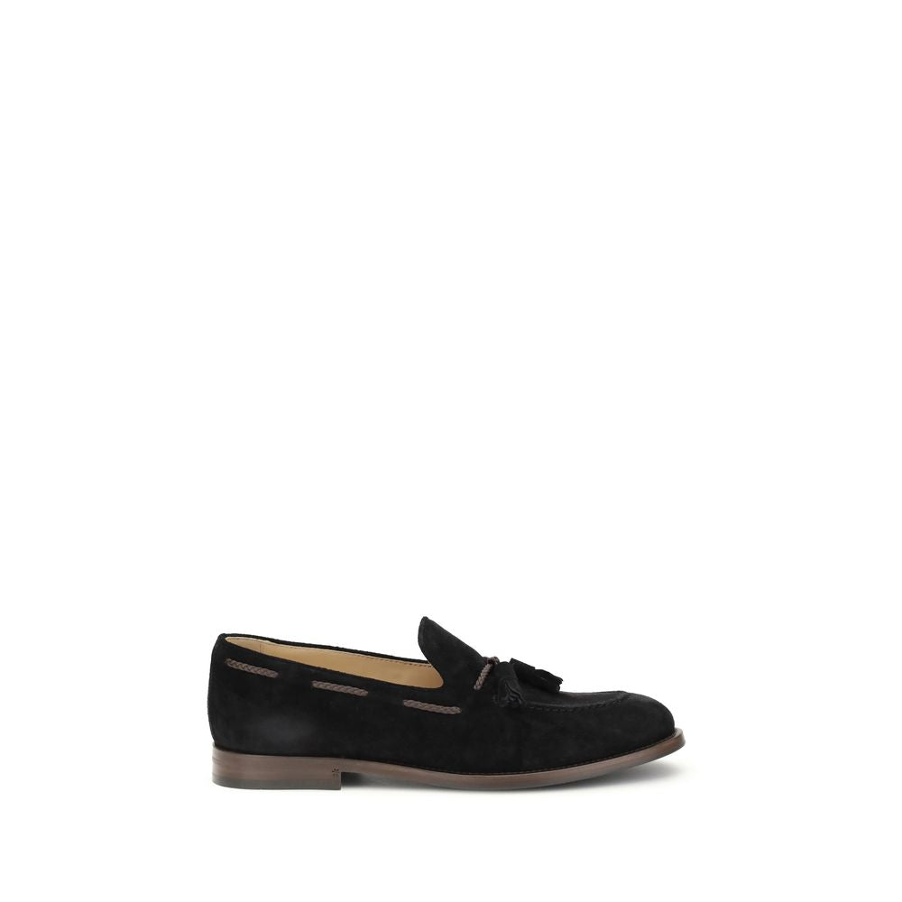 Brunello Cucinelli Black Calf Leather Bos Taurus Slip-On Loafers