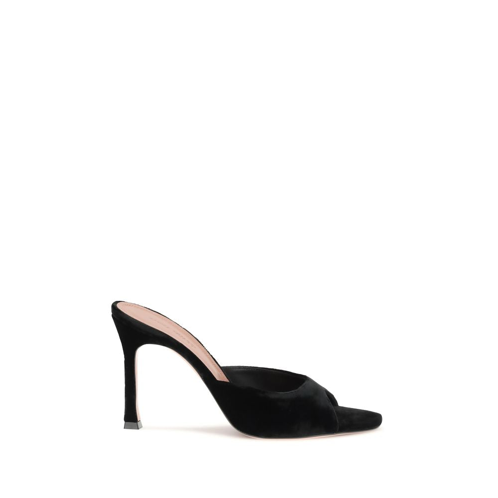 Amina Muaddi Black Leather Stiletto Heel Sandals