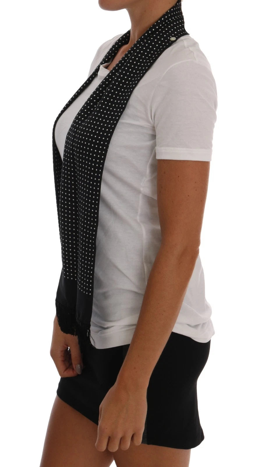 Dolce & Gabbana White Cotton Black Silk Scarf Top T-shirt