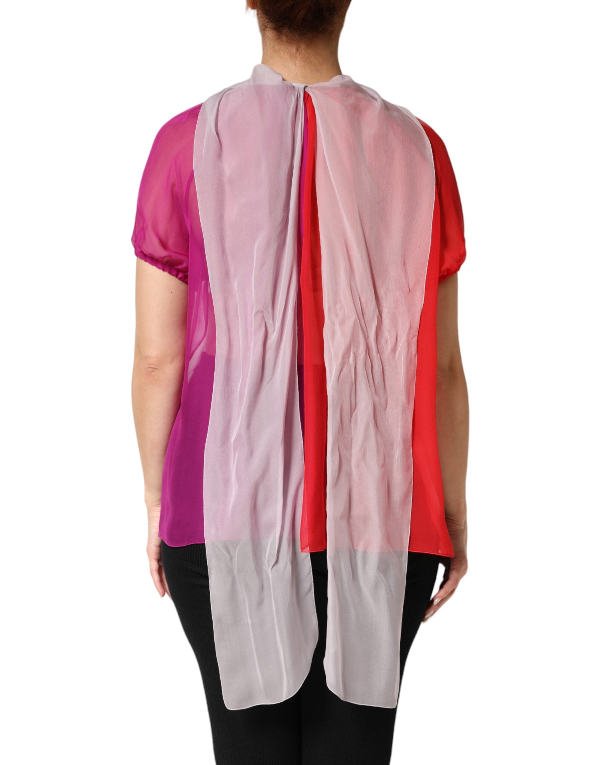 Dolce & Gabbana Multicolor Short Sleeves Silk Blouse Top