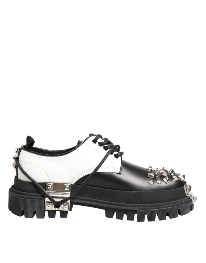 Dolce & Gabbana Black White Studded Men Formal Derby Shoes