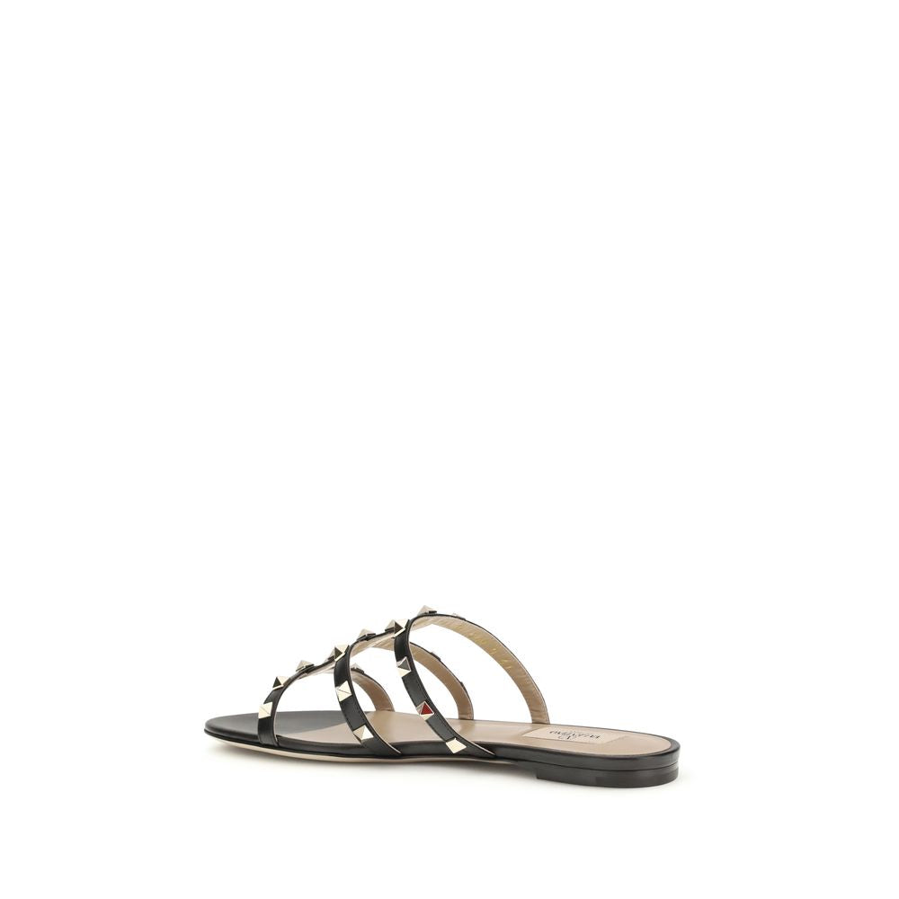 Valentino Garavani Black Calf Leather Bos Taurus Sandals