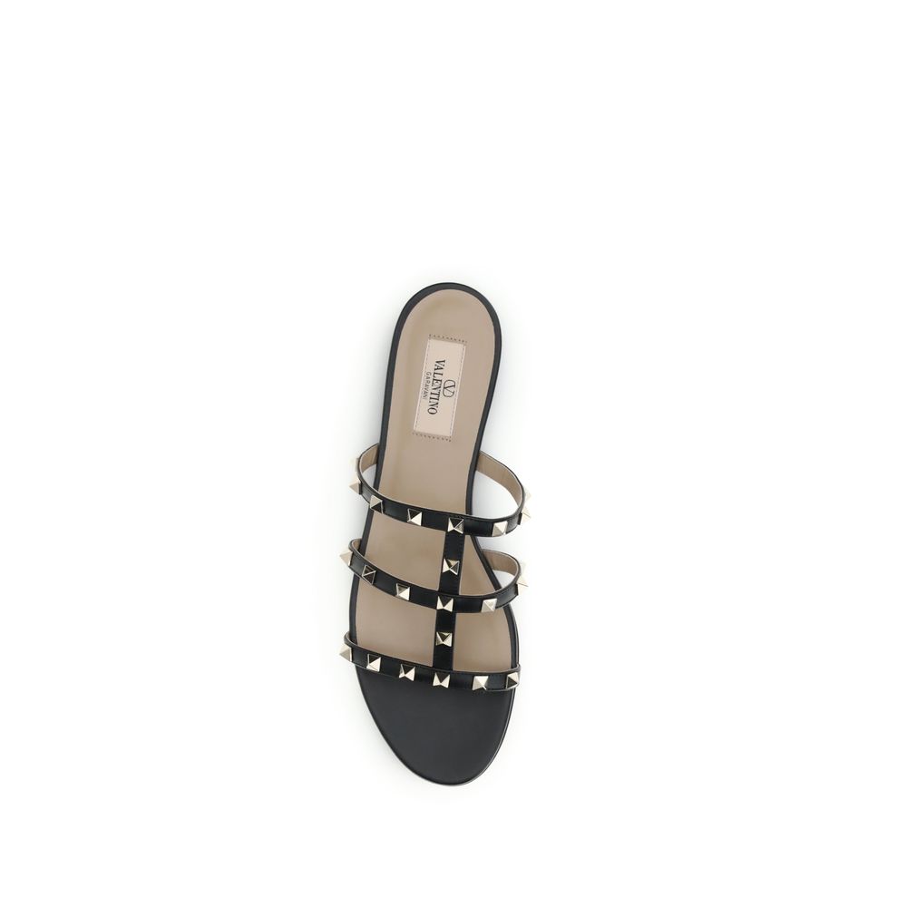 Valentino Garavani Black Calf Leather Bos Taurus Sandals