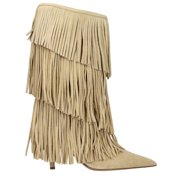 Paris Texas Beige Leather Flat Boots