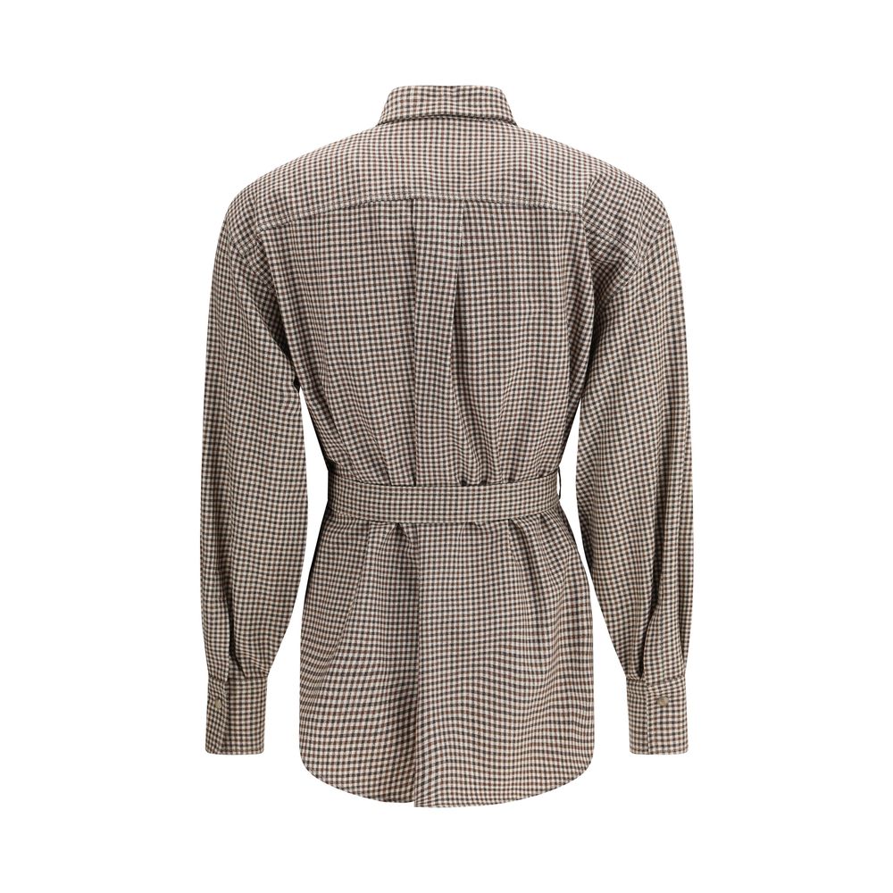 Brunello Cucinelli Brown Fleece Wool Pattern Shirt