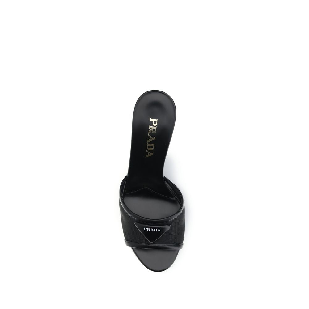 Prada Black Calf Leather Bos Taurus Stiletto Heel Sandals