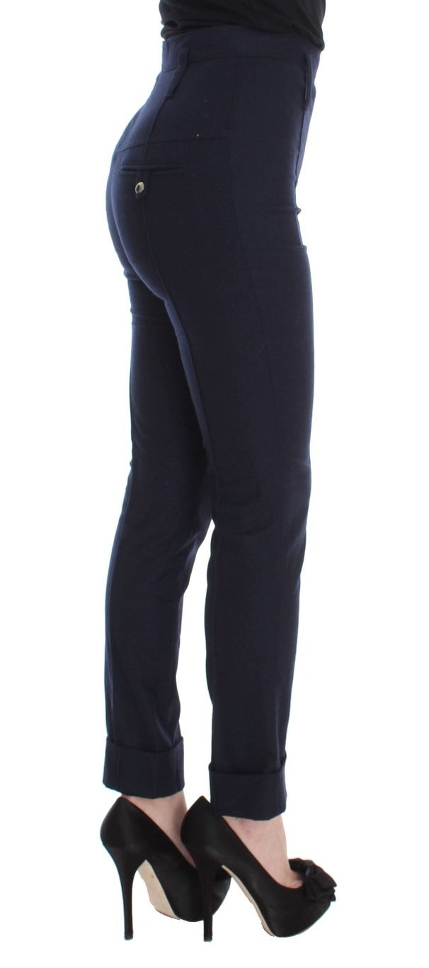 Ermanno Scervino Blue Virgin Wool Slim Fit Casual Pants